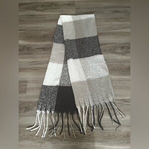 Plaid Fringe Scarf in Neutral Tones